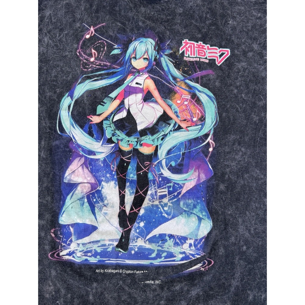 Hatsune Miku Graphic T Shirt Men's Large Black Acid Wash Anime Vocaloid Tee